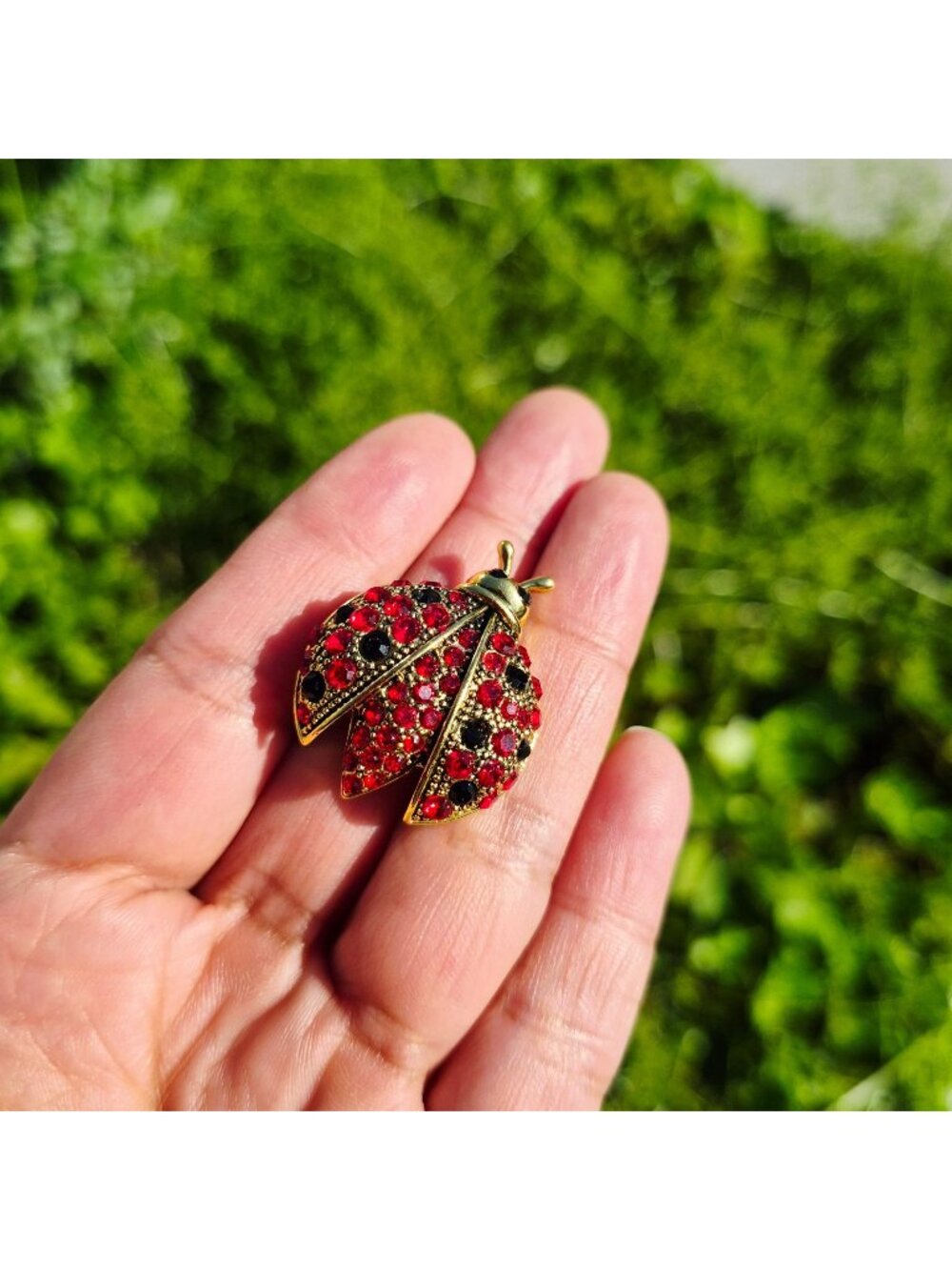⭐Vintage Style Ladybug Rhinestone Brooch Pin Red Gold Insect Animal Broch New
